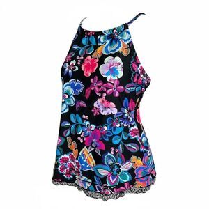 NWOT 24 & Ocean Women’s Floral Tank Top Bathing Suit Top with Lace Trim - Small